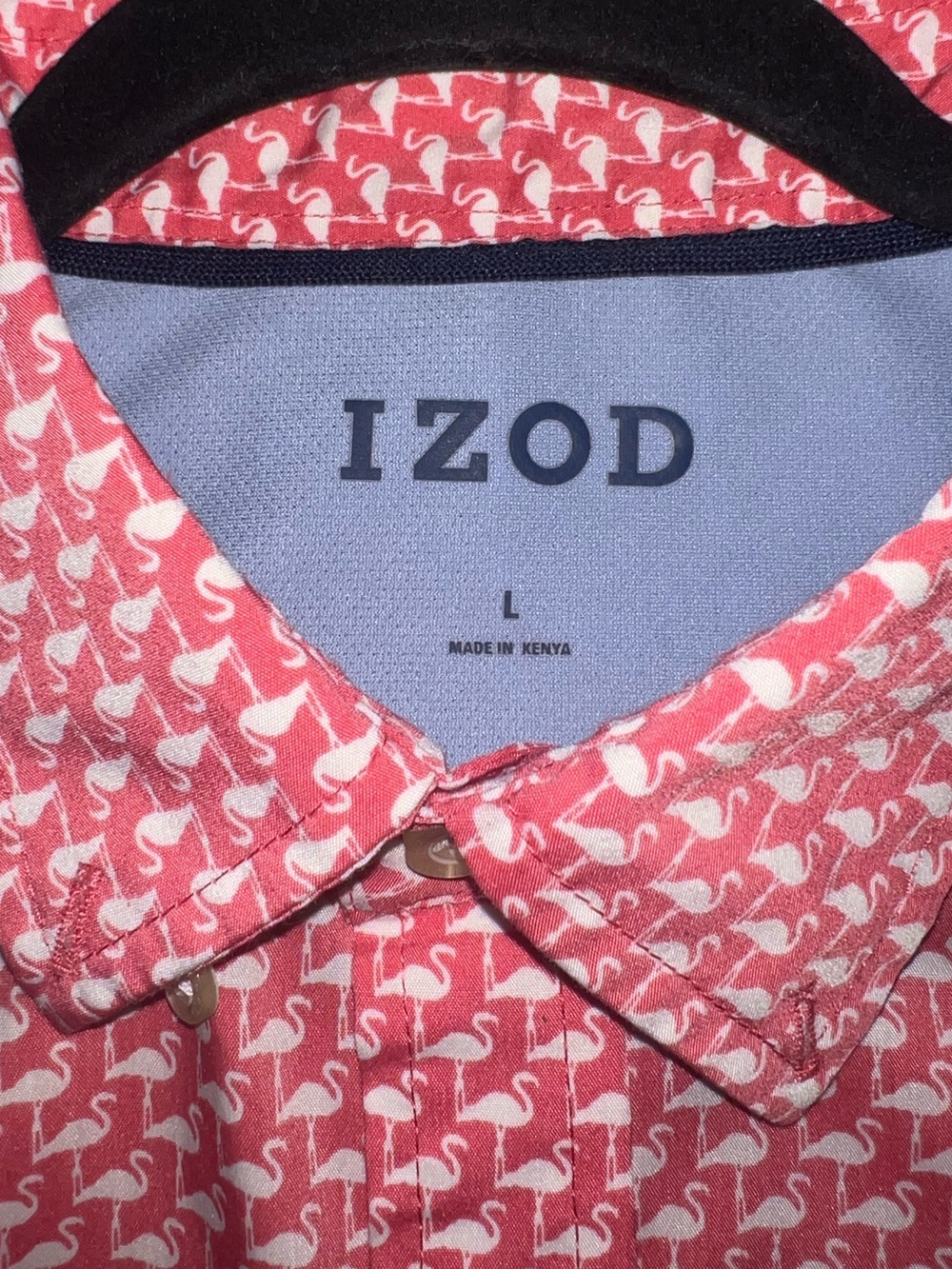 IZOD Pink Flamingo Print Button Up Shirt Men’s Large Tropical.